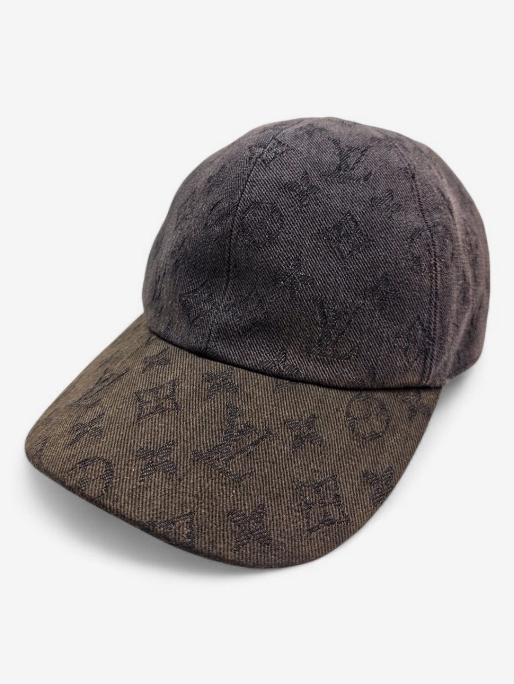 Louis Vuitton Monogram Denim Washed Baseball Cap Hat Grey Black